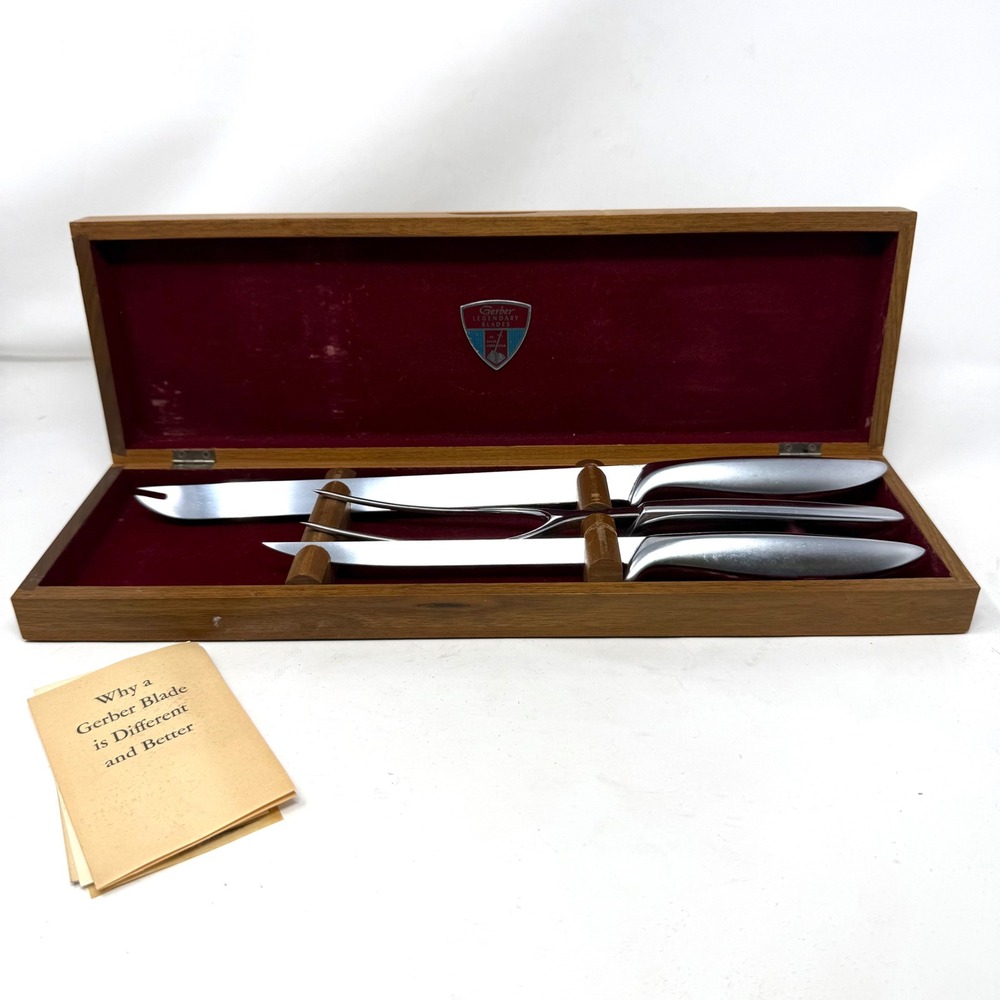 Gerber Legendary Blades Snickersnee Durendal Ron Carving Set Walnut Case Vintage